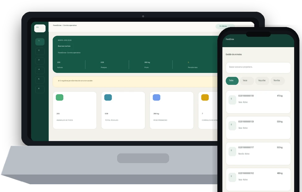 Vistas web y móvil de FeedGrow