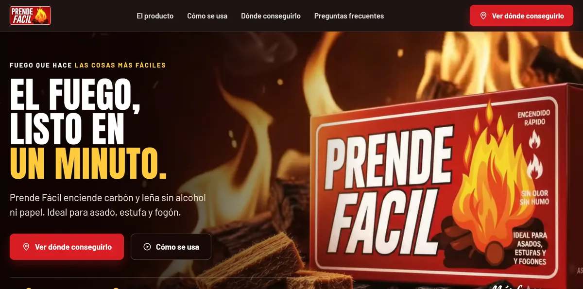 Prende Fácil website showing the product and the store finder