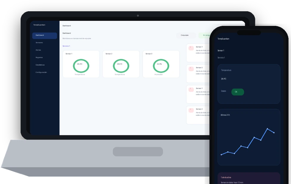 Web and mobile views of TempGuardian
