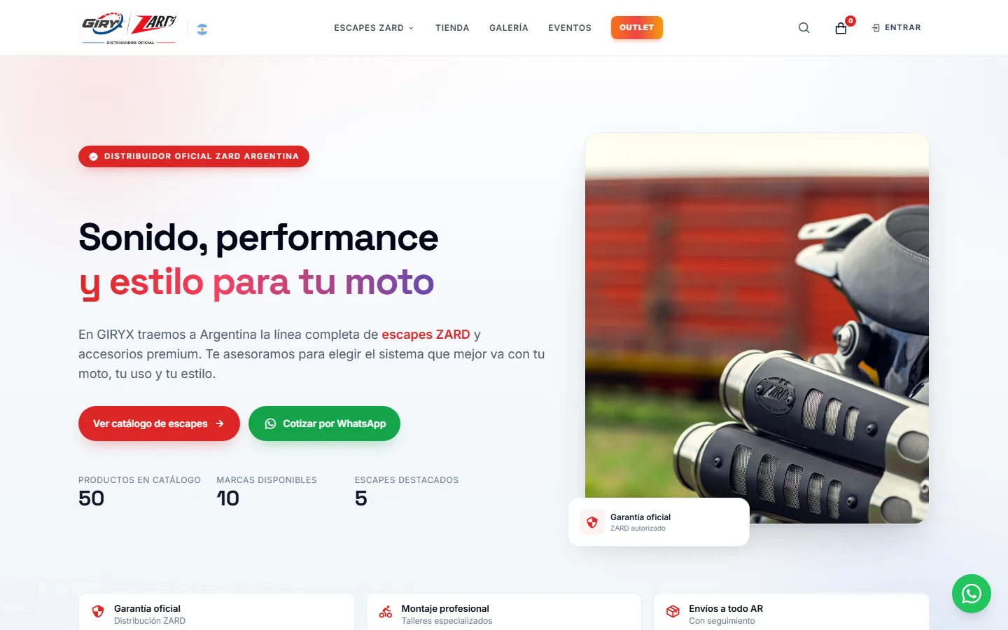 Portada de la tienda GIRYX, en español, de sistemas de escape para motos.